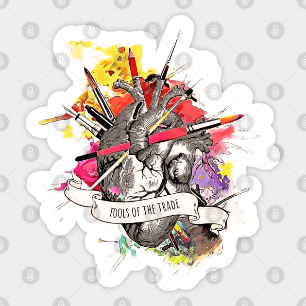 Heart for Tools of trade, drawing, creation, poet, writer, artist, watercolor style Sticker by Collagedream